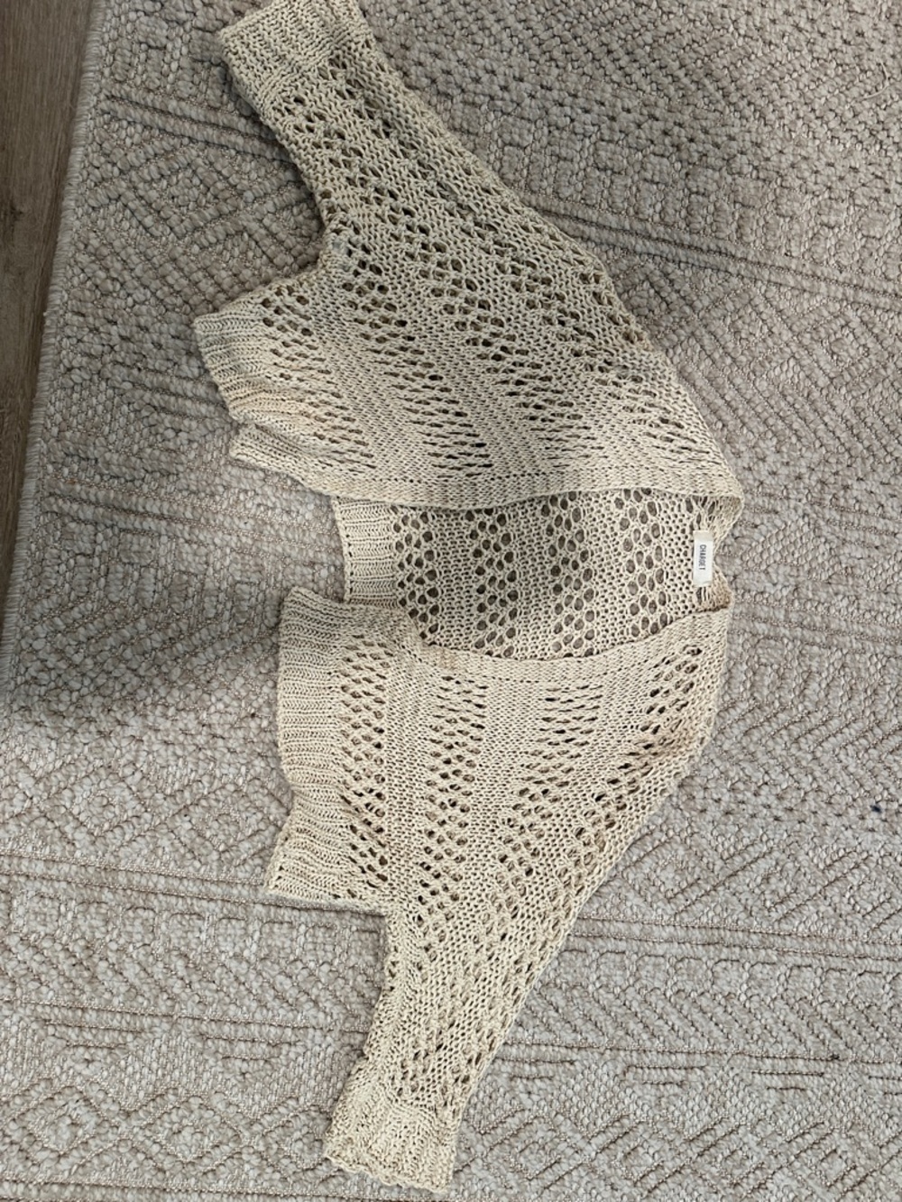 Crochet Open-Front Cardigan Sweater — Beige - Picture 2 of 3